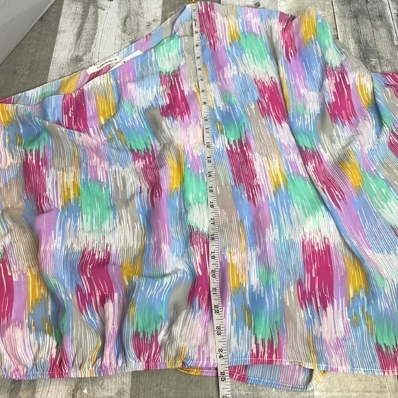 Nwt Caramela multicolored one shoulder blouse. Pink, blue, purple, yellow, grey - Picture 6 of 9